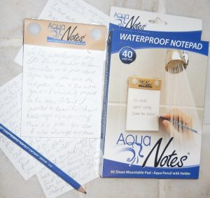 Waterproof notepad from Amazon.  https://is.gd/OQlSau